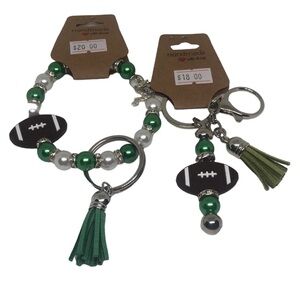 2pcs New York Jets Green And White Beaded Game Day Bracelet & Keychain